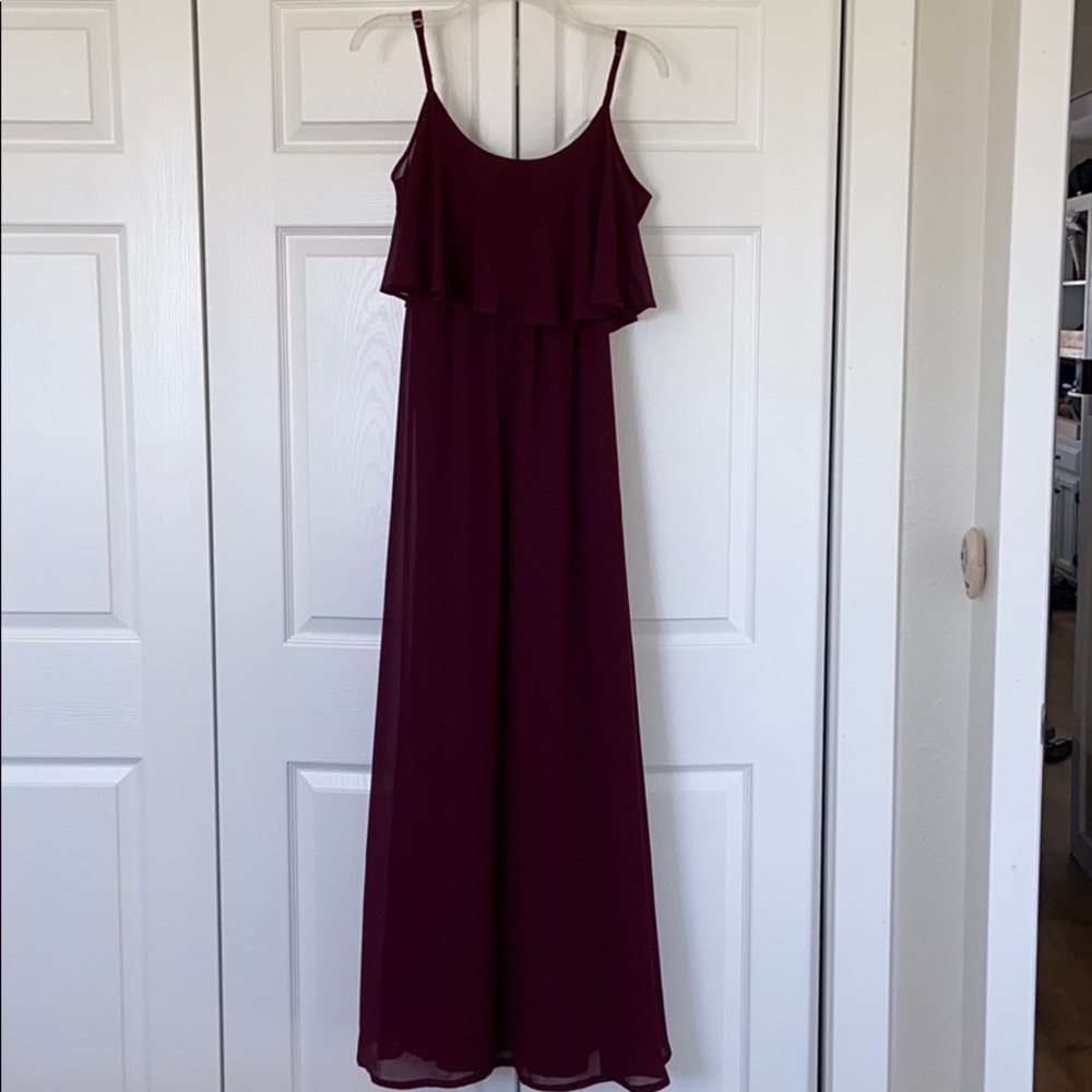 Show Me Your Mumu Merlot Caitlin Ruffle Maxi Dress